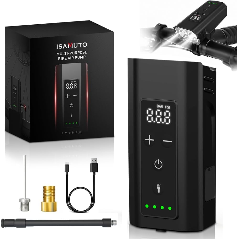 F20 Pro Inflador Eléctrico para Bicicleta 150 PSI, Mini Compresor Portátil con Pantalla Digital y Luz LED 2400LM, Bomba de Aire para Bicicleta Carretera y MTB, Compatible Presta/Schrader