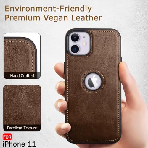 Image of Leather Case for Apple iPhone 11 Premium Protective Stylish Slim Cover with Shockproof Raised Edges Brown