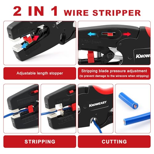 Image of Knoweasy Upgraded Wire Stripper : 2-in-1 Heavy Duty Wire Stripper Plier and Cutter for 32-7 AWG (0.03mm-10mm), Essential Stripping and Cutting Tool for Professionals and DIY Enthusiasts