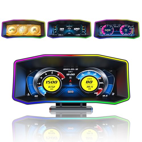 OBD2 Gauge Display 6.2 HD GPS Speedometer Head up Display Multi-Function Meter with Error Code Reader 0-100mph Performance Test Inclinometer Compass for Gasoline Cars (2004+)