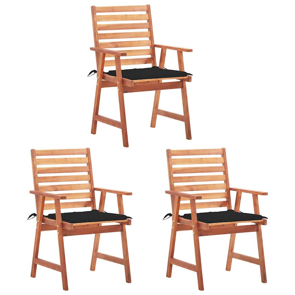 Chaises de jardin en acacia massif, lot de 3 sièges extérieurs avec coussins confortables patio