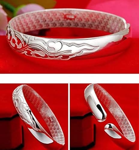 Topob Classic 925 Sterling Silver Bracelet, Ladies Fashion Pattern Open Alloy Jewelry Cuff Bangle Chain Bracelets (Silver) #TOP6