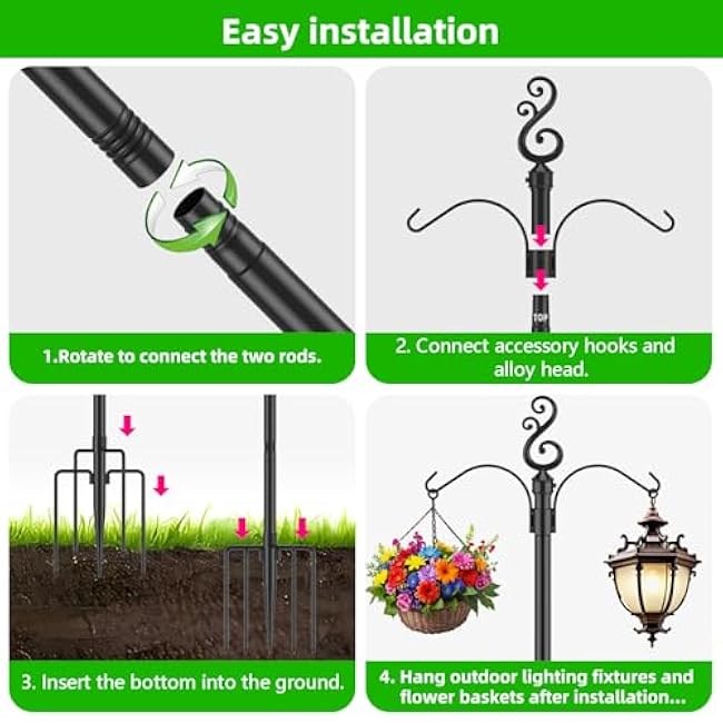 10 Ft Height 1 Inch Diameter String Light Poles StringLight Stand with Hooks Metal Poles for Outside Patio Yard Garden Backyard (10Ft Pole with Hooks, 2)