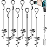 Payivsve Ground Anchors, Heavy Duty Swing Set Anchors, Spiral Earth Anchors for Trampoline, Camping, Shed, Canopies, Metal Trampoline Anchors Resistant Strong Wind(Silver-8x15 in)
