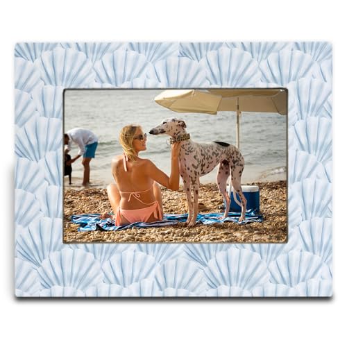 SNNDER Blue Coastal Seashell Picture Frame 4x6 Preppy Beach Photo Frame Blue Shells Nautical Wooden Picture Photo Frames for Desk Tabletop Wall Display Decoration