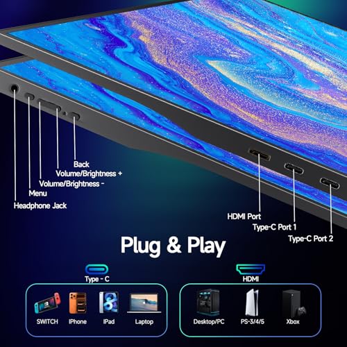 Image of 15.6 inch FHD 1080P Portable Monitor, Dual USB Type-C HDMI Laptop Screen Extender