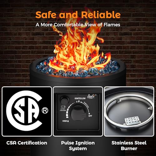 BALI OUTDOORS 50,000 BTU Propane Fire Pit Outside, 23 inch Outdoor Fire Pit Round, Black Firepits for Outside Patio, Garden, Backyard