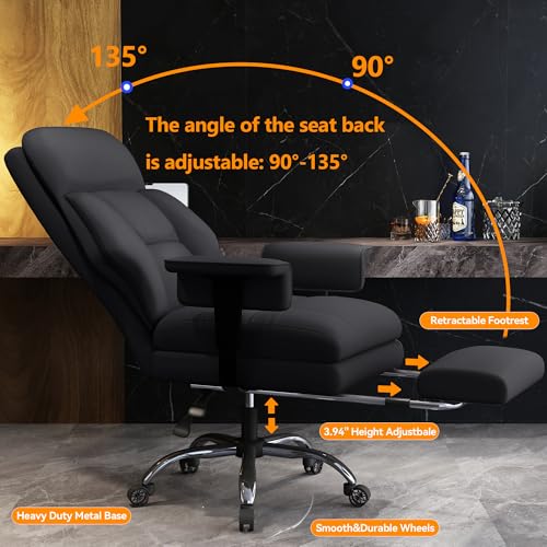 Image of Office Chair with Leg Rest, Leather High Back Executive Office Chair with Wheels, Ergonomic Desk Chairs with Lumbar Support for Home Office, Black