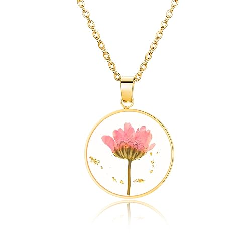 Aster Pressed Flower Necklace,Personalized Gold Handmade Necklace,September Birth Flower Necklace for Women,Aster Represent Love and Wisdom,Perfect