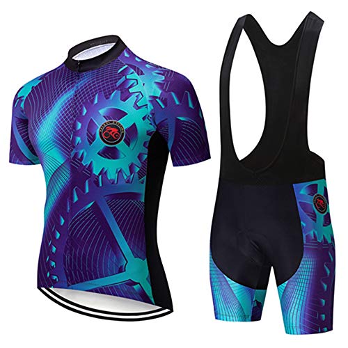 Shenshan Men's Summer Short Sleeve Cycling Set MTB Bike Clothing Bicycle Jerseys Bib Shorts Suit Gear Blue 4XL