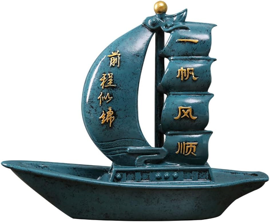 Garneck Resin Sailboat Ornament Creative Nautical Decor for Home Office Garden Elegant Blue Sailing Boat Adornment Housewarming Gift Table Centerpiece