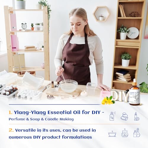 Image of HIQILI Ylang-Ylang Essential Oil, Long-Lasting Scent for Diffuser, Perfumes, Aromatherapy, DIY - 3.38 Fl Oz