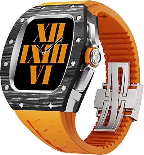 Boîtier de montre en fibre de carbone agate et bracelet caoutchouc iWatch 44mm