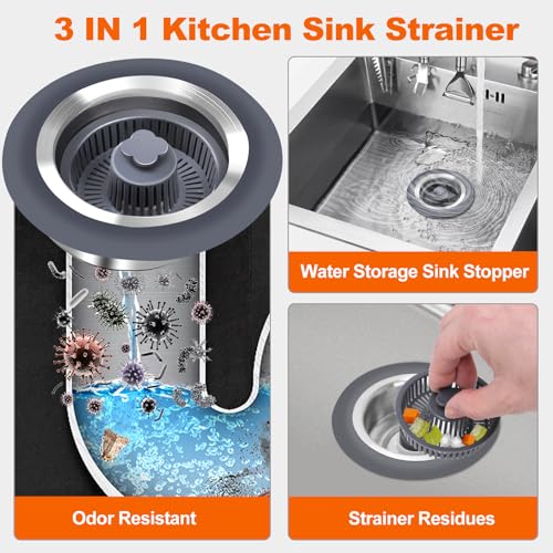 Tapón para Fregadero de Cocina 3 en 1 con Colador Acero Inoxidable miniatura 2