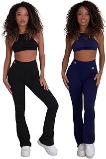 Kit com 2 Leggings Feminina Flare Suplex Peluciada Cós Alto Click Mais Bonita