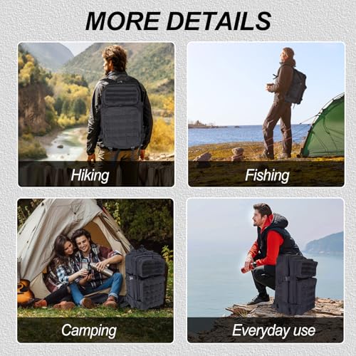 Militär Rucksack Herren,45L Groß Rucksack Wasserdicht Outdoor Assault Survival Wanderrucksack Herren, Taktischer Backpack Geeignet für Jagd,Wandern,Camping und Andere Outdoor-Aktivitäten (Schwarz)