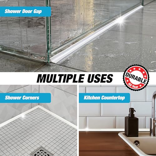 Image of Shower Threshold Water Dam Barrier 98 inch - White Collapsible Walk in Shower Water Guard - Door Bottom Seal Strip Leak Guard by Hippo Dam