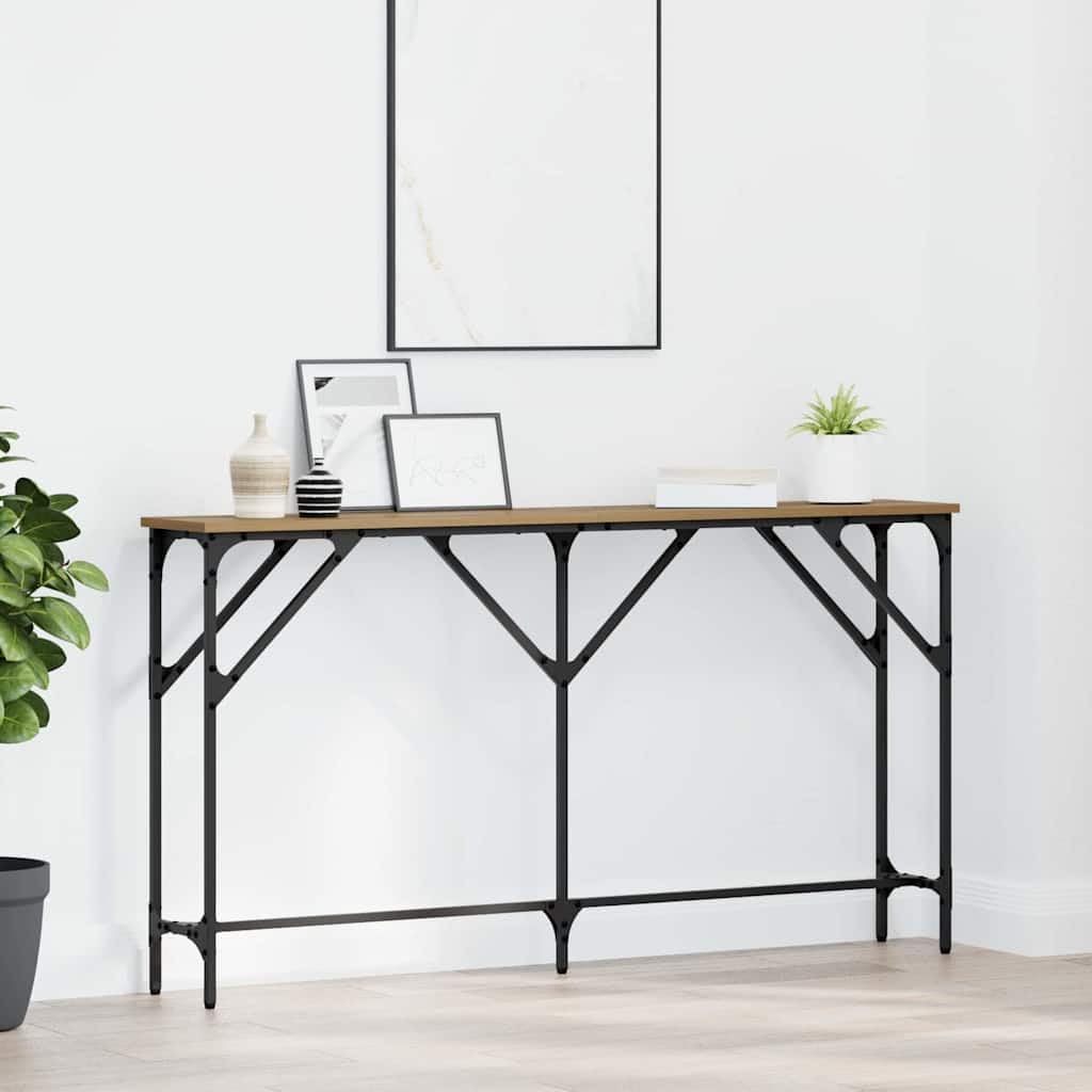 SXZenSpace Industrial Console Table 140x23x75 cm Artisan Oak Slim Hallway Sofa Side Metal Frame Adjustable Levelers Easy Assembly for Living Room Corridor Bedroom