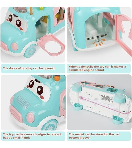 Verra Enterprise Toy School Bus , Xylophone Baby with Shape Sorter, Baby Girl Push & Pull Music Educational for Girl Boy Gifts Toddler 1