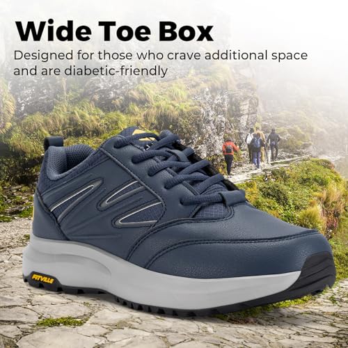 FitVille Mens Wide Hiking Shoes Water Repellent Outdoor Work Shoes Trekking Trails Sneakers with Arch Support - Sturdy Core2