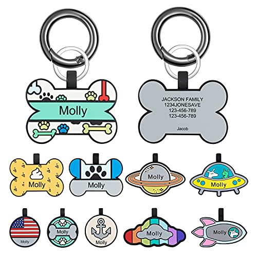 Personalized Engraving Dog Cat Accessories ID Tag Cute Pet Name Tag Silicone Double Sided Silencer ID Tag for Dogs Cats Pets (White-Bone)