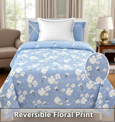 Image of IVAZA Luxury Ultrasonic Punch AC Comforter Blanket - Quilted Microfiber Floral Pattern, Lightweight Breathable All‑Season Blanket for Bedroom, Travel (Singled Bed,228x152 CM) (Soft Sky Blue)