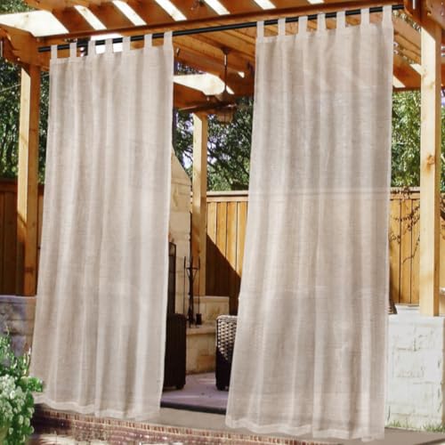 H.VERSAILTEX Outdoor Linen Sheer Curtains for Patio Waterproof - Outdoor