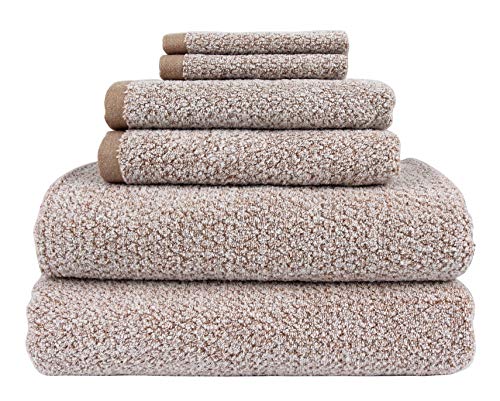 Everplush Diamond Jacquard Recycled 6 Piece Bath Towel Set, 2 Bath Towels, 2 Hand Towels, 2 Washcloths In Khaki #TOP22