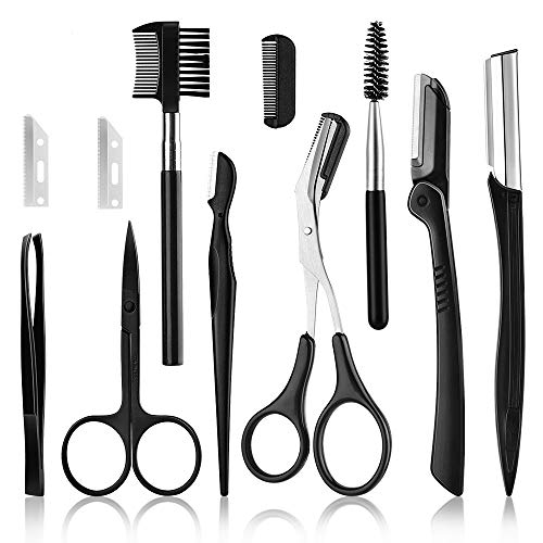 Eyebrow Razor, POSTA 11 in 1 Eyebrow Kit, Multipurpose Exfoliating Dermaplaning Tool Face Razors for Women, Including Facial Trimmer Shaver, Eyebrow Brush, Scissors, Tweezers, Storage Bag