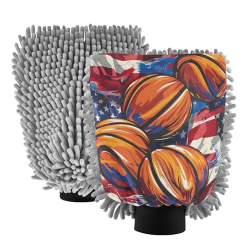 IOACIY Absorbent Microfiber Car Wash Drying Mitts, 2 Pack, Scratch-Free & Lint-Free, Rich Foam, Highly Absorbent, Double Sided, Wash Mitt Perfect for Car Washing, M, Basketball (1)