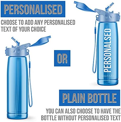 Personalised Water Bottle With Straw 660ml, School Water Bottles Boys Girls, Gym Bottle Bpa Free Cycling Sports Add Your Custom Text To Bottle (Blue)