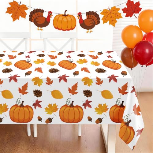 Image of Childom 3 Pack Thanksgiving Tablecloth,Thanksgiving Decorations 54x108 Inch Disposable Plastic Tablecloth,Fall Pumpkin Maple Leaf Party Table Cover for Home Table Decor Dinner Birthday Party Supplies
