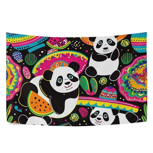 FRODOTGV Mexiko Cinco de Mayo Pandas Tapisserie-Tagesdecke, Wandkunst für Wohnzimmer, Badezimmer, Heimdekoration, 152,4 x 101,6 cm