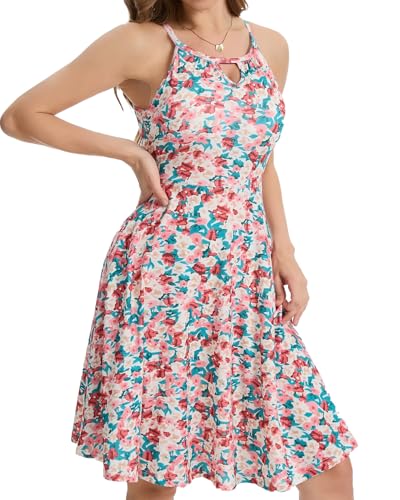 Image of ANYFITTING Built in Bra Halter Dresses for Women 2026 Summer Pockets Dress Flowy Midi Sundresses Beach Vacation