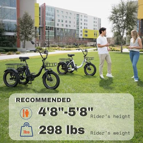 NARRAK Electric Tricycle for Adults,Fat Tire Folding Electric Trike,3 Wheels Electric Bicycle Bikes, Peak 700W/1100W Step-Thru Etrike with Removable Battery and Large Basket (Green, Classic Model) - Image 8