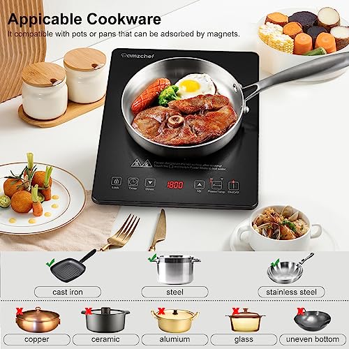 Compare Portable Induction Cooktop AMZCHEF 1800W Induction Stove Burner