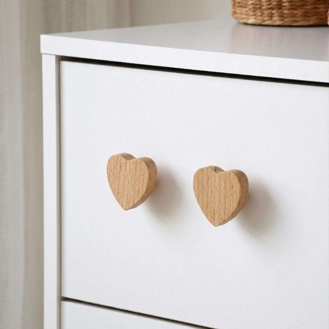 Kids Wooden Cabinet Knob Natural Beech Wood Drawer Pull Handle Furniture Knob for Kids Room, Nursery Wardrobe Dresser Drawer & Cabinet Door Decorative Wooden Handle (Single Piece) (Heart Shape)-image-23