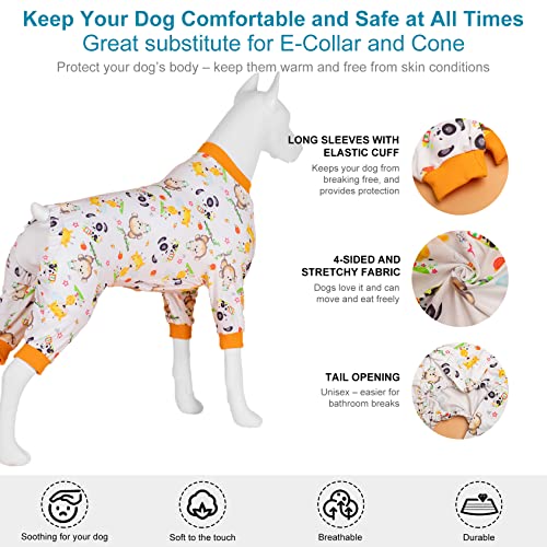 Lovinpet Labrador Pajamas - Pet Anxiety Relief Shirt, Dog Pajamas, Uv Protection Comfy Stretchy Fabric, White Animal Print, Large Dog Pjs, Pitbull Clothes, Surgical Recovery Shirt,Orange M #TOP3