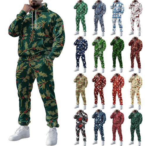 Mono de Navidad para hombre de dos piezas con capucha ajustable y pantalones de chándal cómodos