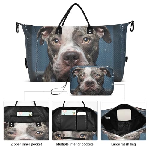 Travel Duffel Bag Pitbull Dog Bath Gym Bag Sports Tote Bag with Multiple Interior Pockets Shoulder Weekender Bag for Women Men with Toiletry Bag 20.5”x 7.9”x 13.82