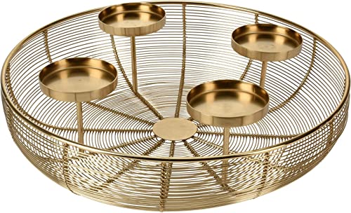 matrasa Korb Adventskranz aus Metall - Kerzenleuchter Design Advent Kerzenhalter schmückbar Ø 36cm Gold