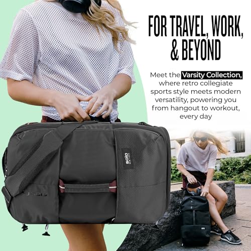 Solo New York Travel Backpack Duffel - Convertible Travel Duffle Bag for Men & Women, Carry On Size, Use for Gym, Flights, or Work, Separate Shoe Compartment, Padded Straps - All-Star, Black4