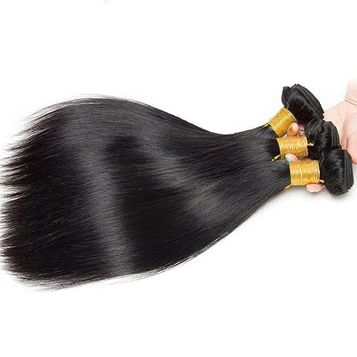 Miniatura 8 de Extensiones de cabello humano lacio 8A sin procesar, cabello humano virgen brasileño lacio, 3 manojos de extensiones de cabello humano negro natural