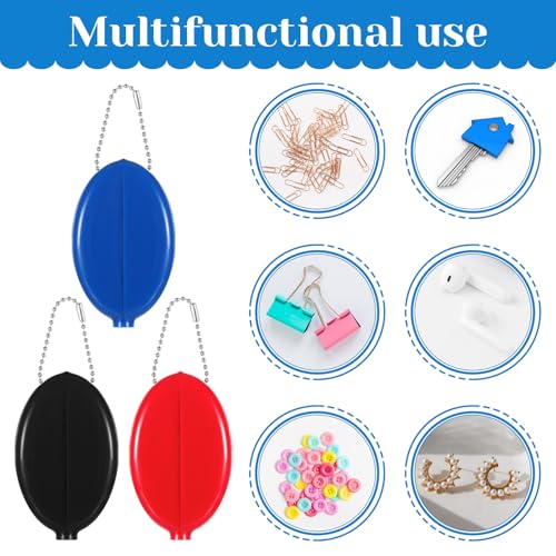 3 Pcs Oval Squeeze Coin Purse, 2 X 3 Inches Oval Coin Purse Portable Rubber Coin Purse with Chain Oval Change Purse for Coins for Men Women Travel (3 Colors)4