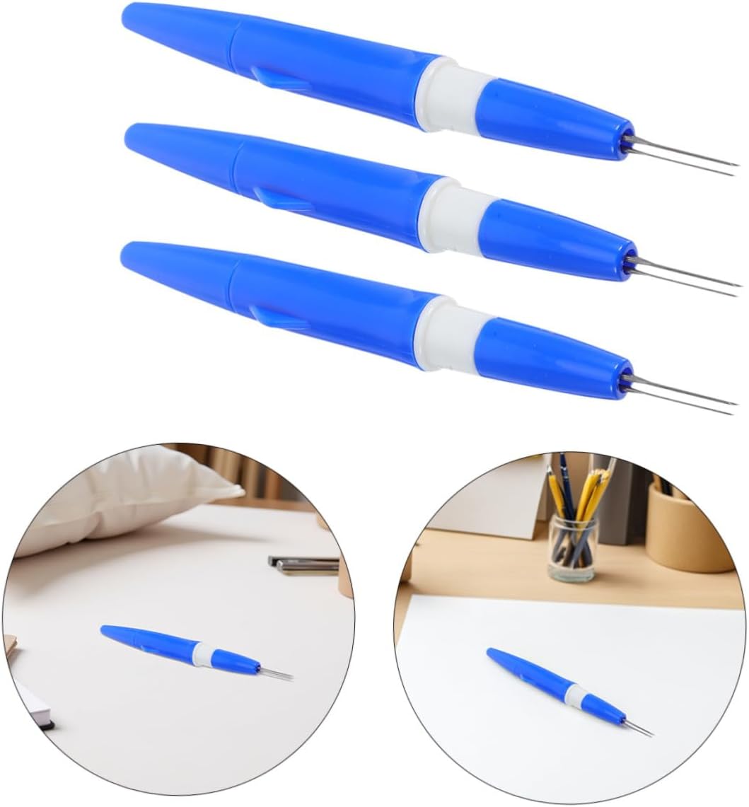 Didiseaon 3pcs Wool Felting Needle Pen Set with Blue Handles, Punch Needle Tools for Beginners DIY Wool Felt Craft Embroidery Supplies for Sewing and Needlework Projects