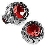 KETRYEP Black Studs Earrings for Men Cubic Zirconia Emerald Garnet Earrings for Women Unique Cuban Link Styled Hypoallergenic Jewelry (Ruby)