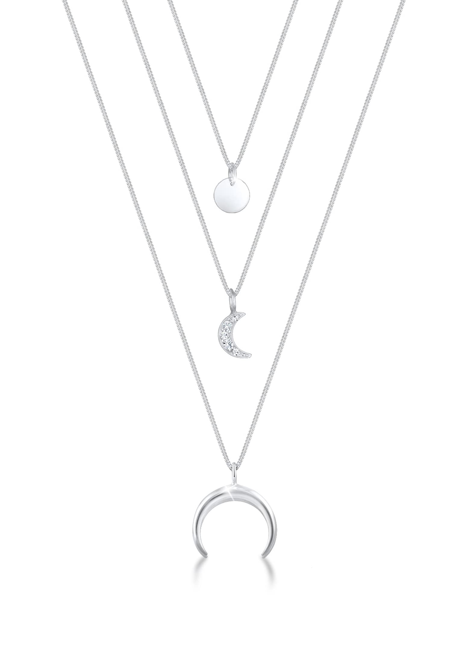 Elli Necklace Layer Necklace Astro Mix Look with Crescent Pendants and Crystals in 925 Sterling Silver
