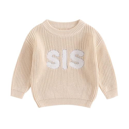 Eadrioss Girls Fall Sweaters Letter Embroidered Long Sleeve Round Neck Ribbed Knitted Pullover