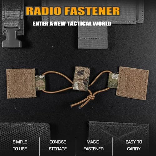 3PCS Tactical Fastener Bungee Retention Shock Cord Hook and Loop Attachment Military Radio Holder Magazine Pouch Organization(Brown) - 1