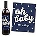 Big Dot of Happiness Hello Little One - Blue and Silver - Gift for Women and Men - Wine Bottle Label Stickers - Set of 4